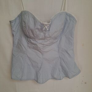Zara Blue White Pinstripe Corset Peplum Top Lace Trim Sweetheart Camisole